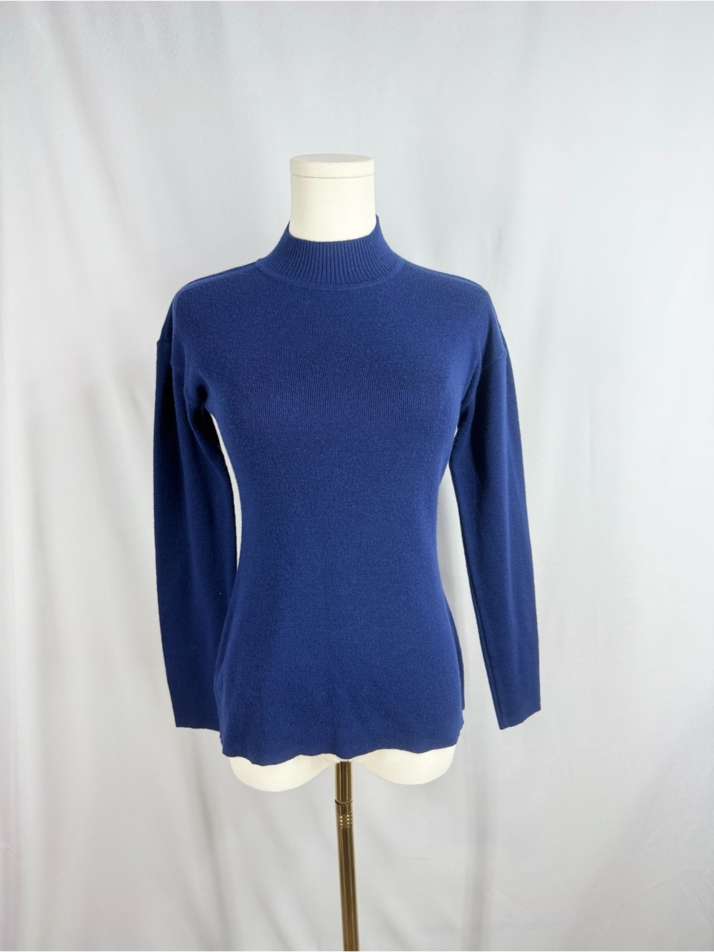 Vintage Express Tricot Mock Neck Wool Blend Sweater Blue Small Made in Italy Y2K